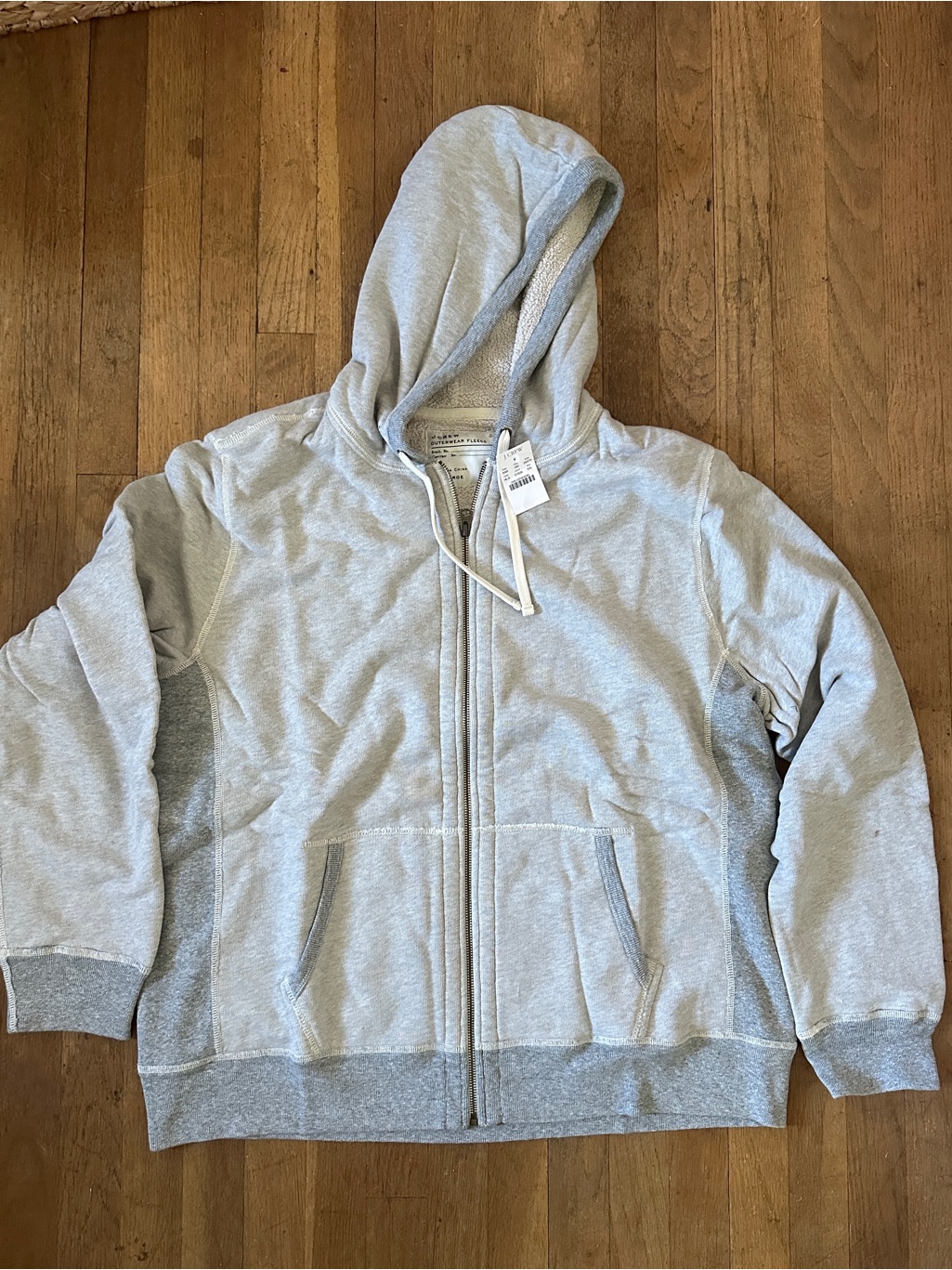 J.Crew Mens Utility Fleece Zip Up Hood W Tags In Plastic. Grey Heather